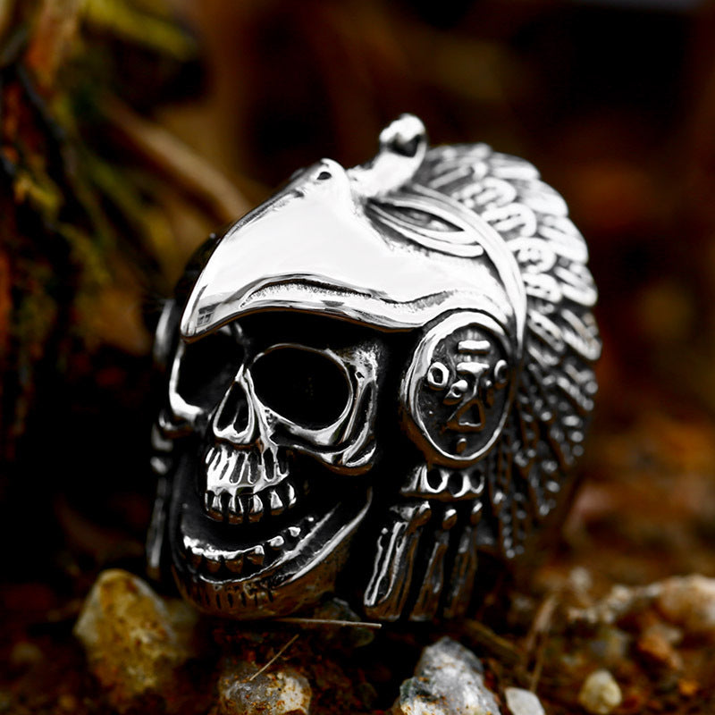 Titanium Steel Retro Indian Eagle Skull Ring for Men - Wholesale Fashion Accessory