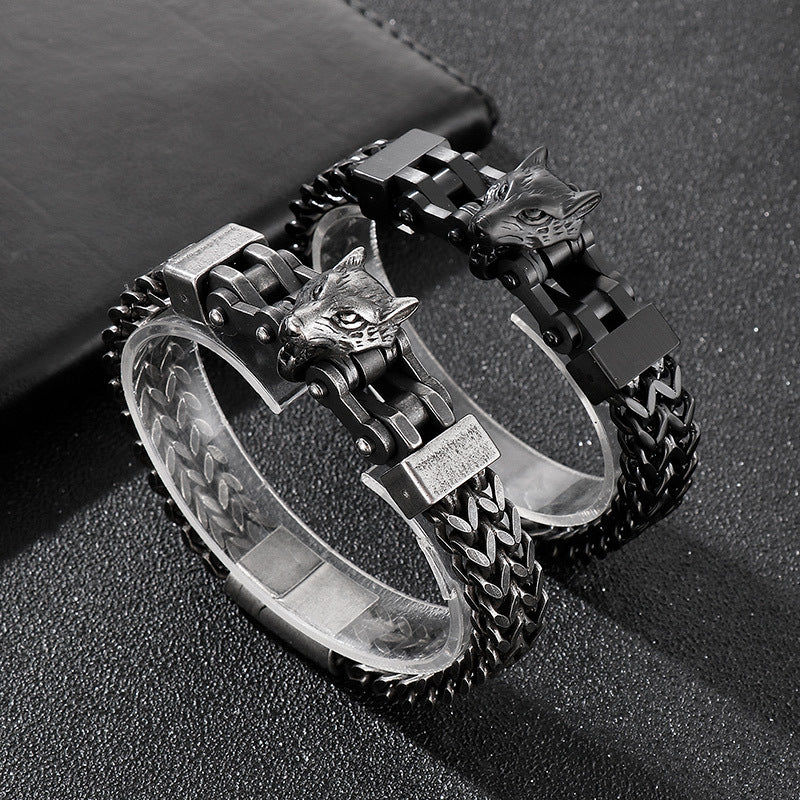 European and American Hip-Hop Style Electroplated Wolf Head Titanium Steel Bracelet for Men