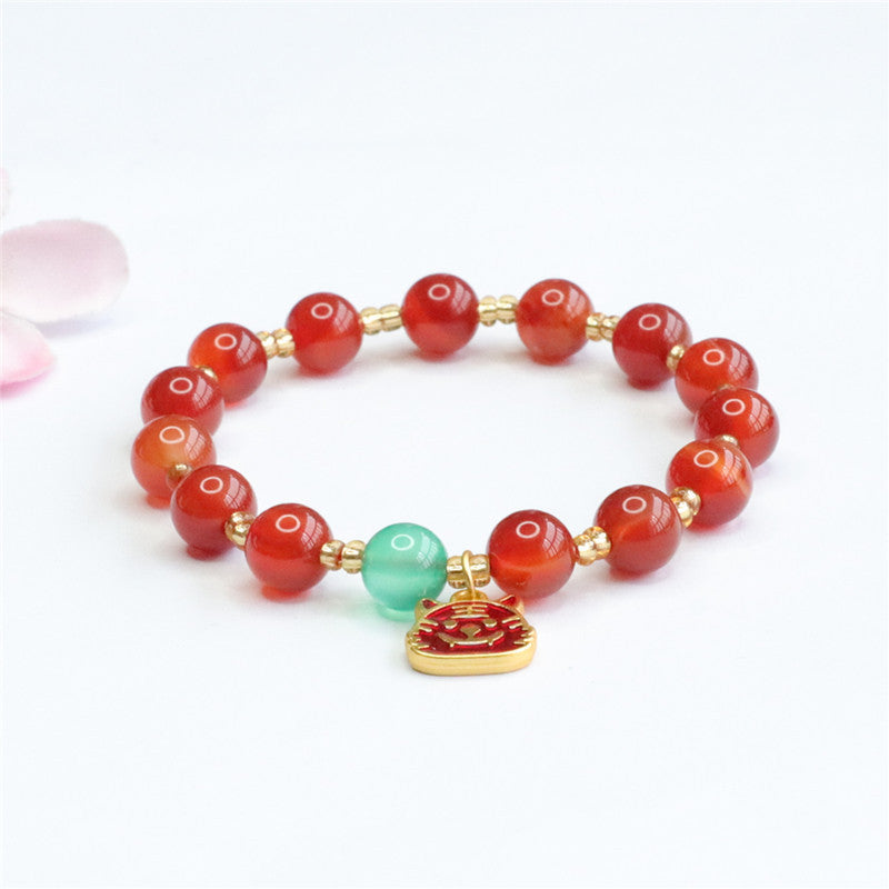 Red Agate and Chalcedony Sterling Silver Bracelet