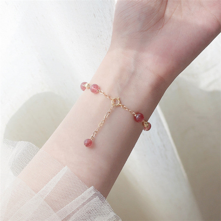 Strawberry Crystal Carving Sterling Silver Bracelet - Fortune's Favor