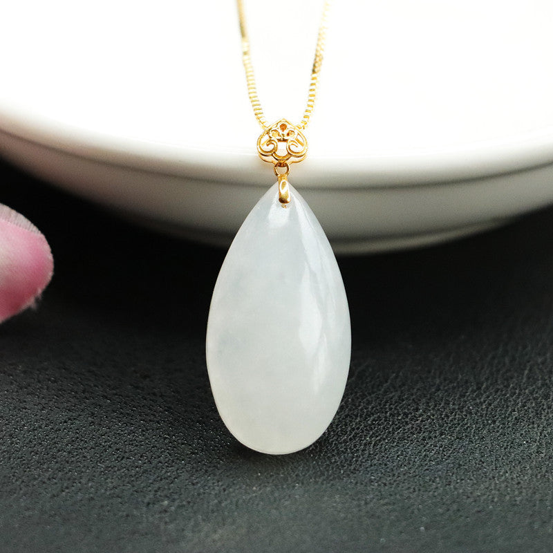 Elegant White Jade Water Drop Pendant Necklace