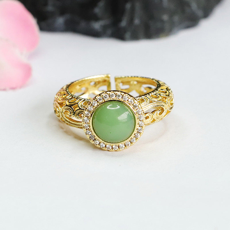 Elegant Jasper Jade Ring Embellished with Hollow Ruyi Pattern