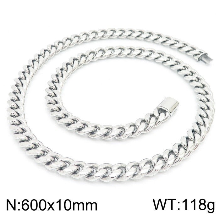 Stylish Hip-Hop Nightclub Cuban Necklace and Titanium Steel Men's Bracelet Set