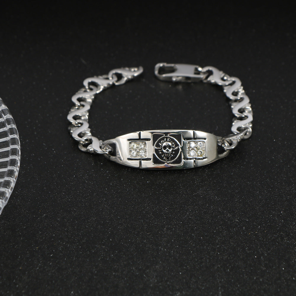 Skull-Inspired Zircon-Studded Titanium Steel Bracelet for Men: A Unique Statement Accessory