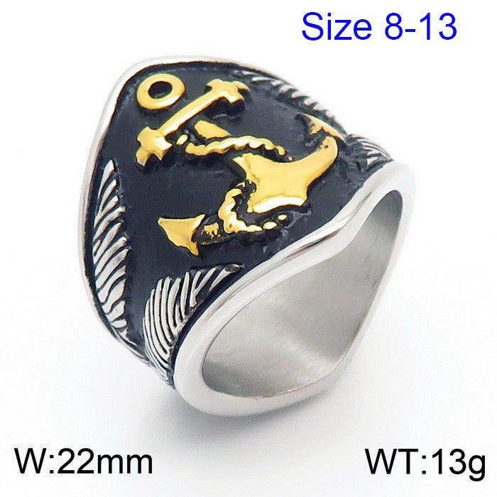 Bold Retro Stainless Steel Anchor Ring for Men - Pirate Series