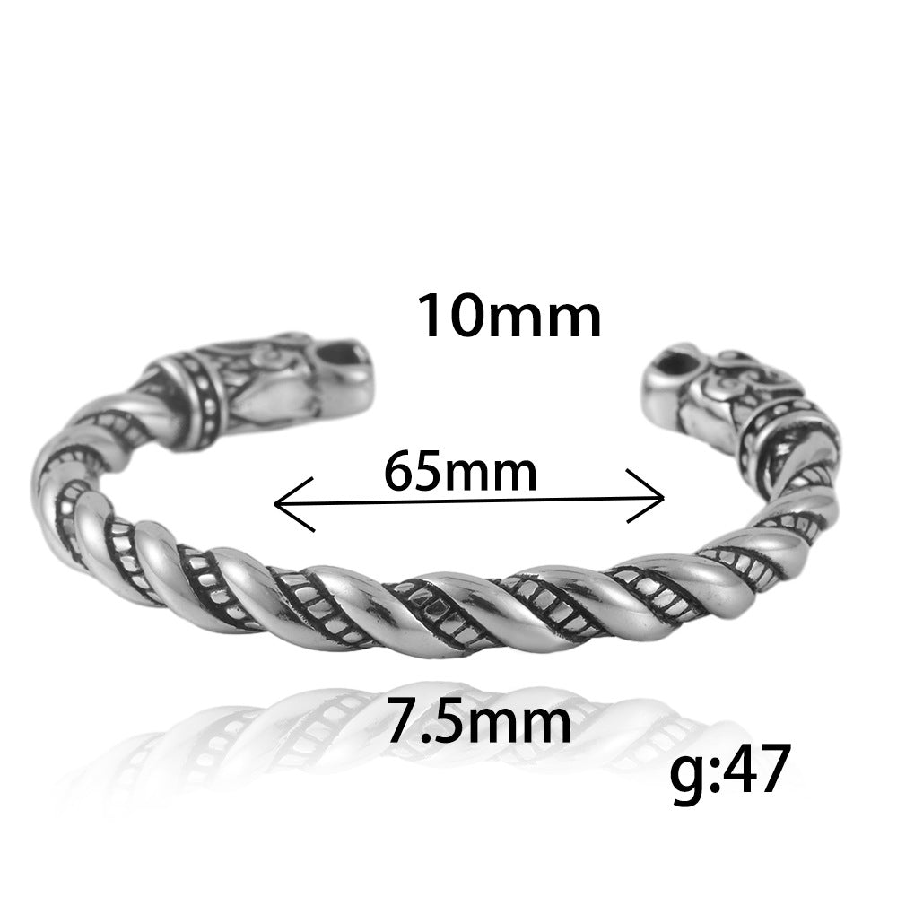 Titanium Steel Dragon Woven Bracelet for Men - Stylish Double Head Design