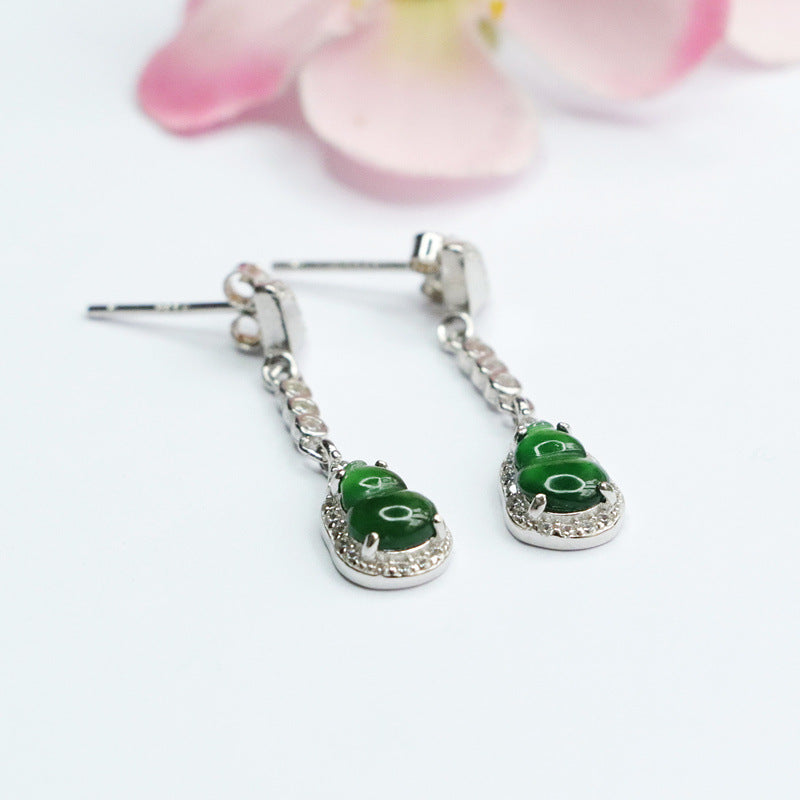 Green Jade Sterling Silver Gourd Tassel Earrings