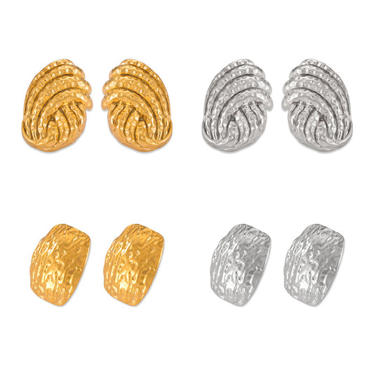 Geometric Irregular Texture Design Gold-Plated Stud Earrings