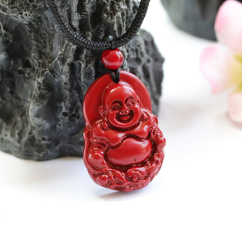 Vermilion Sand Amulet with Cinnabar Stone Buddha Dragon Pendant Necklace