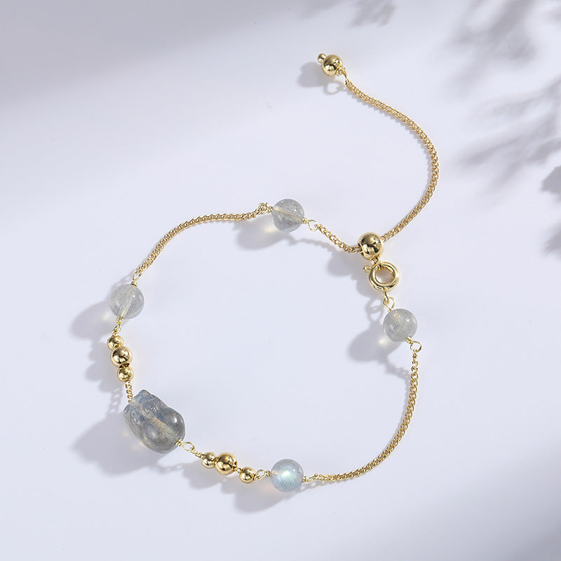 Lucky Crystal Moonstone Bracelet with Sterling Silver Needle