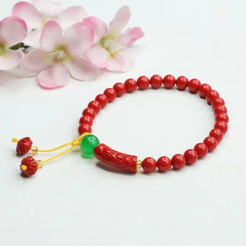 Red Lotus Cinnabar Bracelet with Sterling Silver Beads