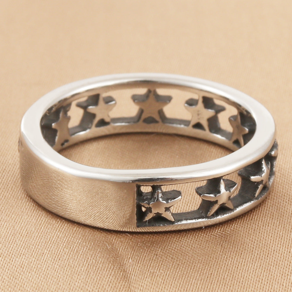 Trendy Retro Titanium Steel Men's Hollow Five-Pointed Star Ring - Personalized Accessories