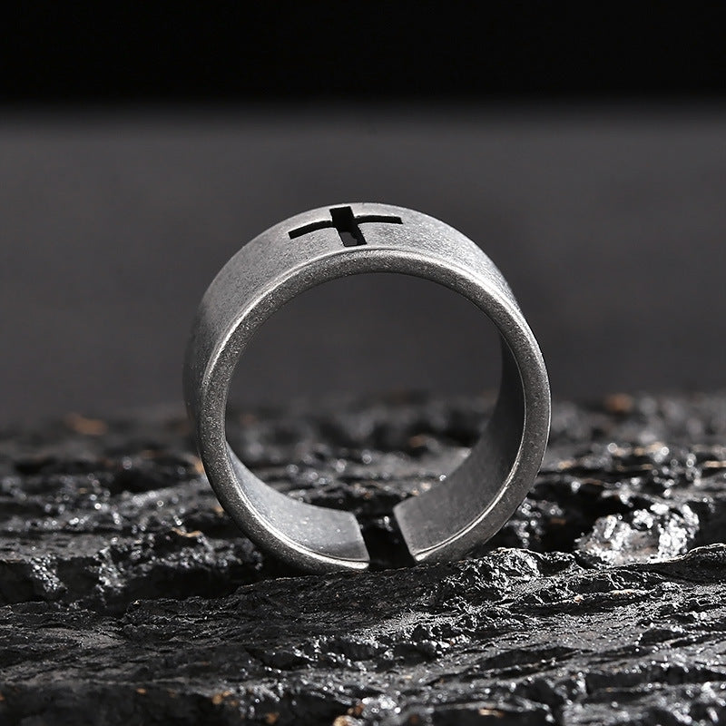 Vintage-Inspired Titanium Steel Hipster Cross Ring for Men