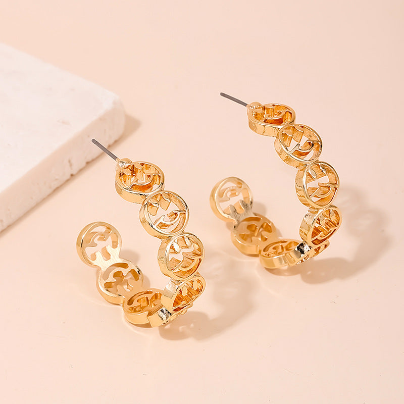 Hollow Smiling Face Circular Earrings - Vienna Verve Collection