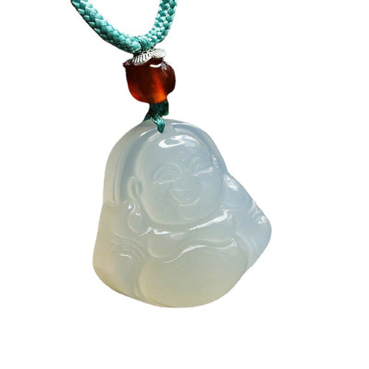 Natural Ice White Chalcedony Buddha Pendant Jewelry