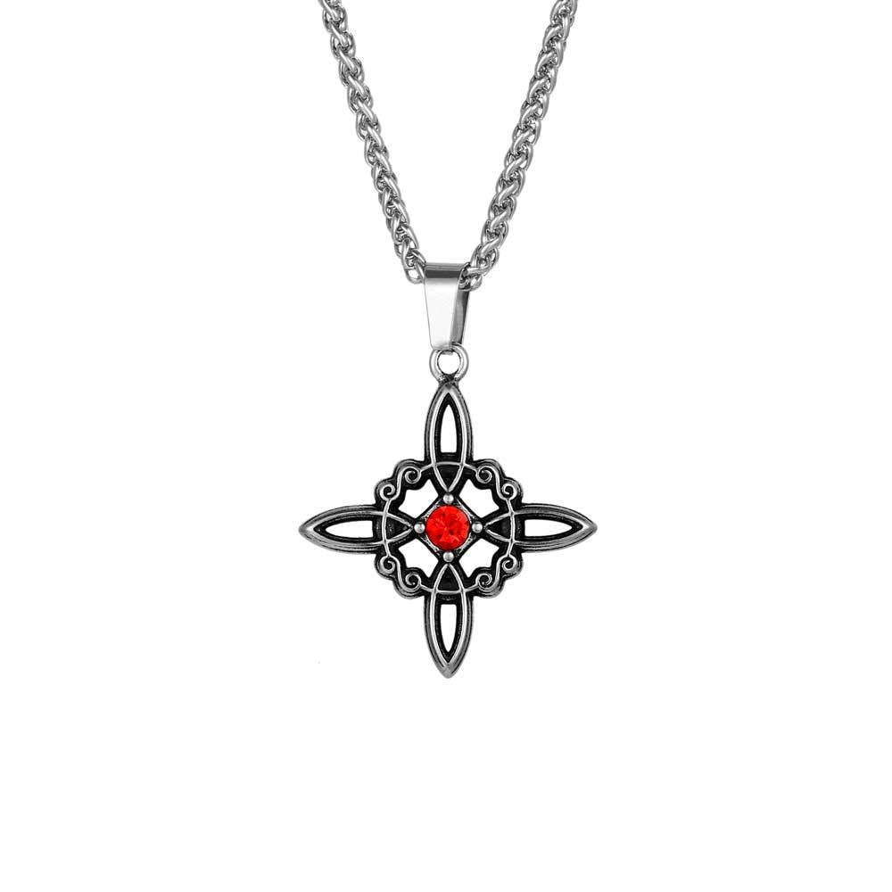 Elegant Unisex Titanium Steel Necklace with Red Zircon Chinese Knot Pendant