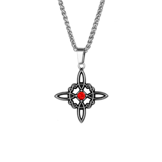 Elegant Unisex Titanium Steel Necklace with Red Zircon Chinese Knot Pendant