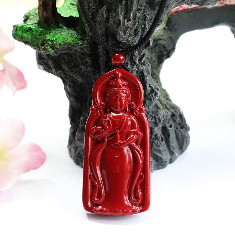 Elegant Vermilion Sand and Cinnabar Nanhai Guanyin Pendant