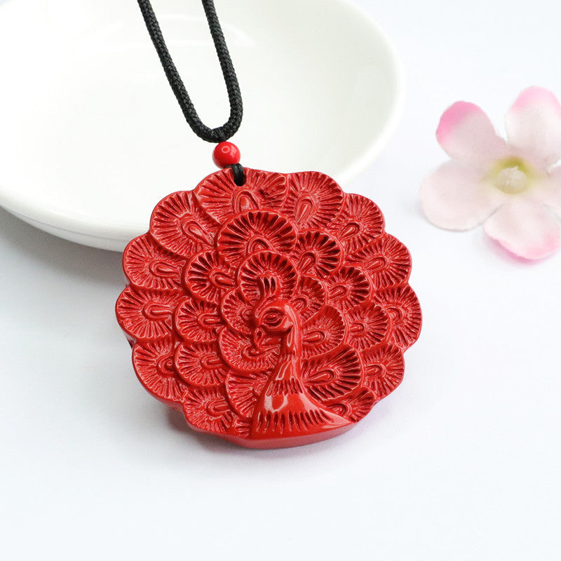 Cinnabar Pendant Proud As A Peacock Red Sand Pendant Jewelry