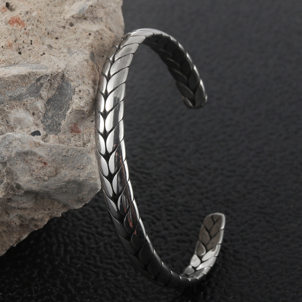 Trendy Men's Titanium Steel Open Wheat Ear Braided Bracelet