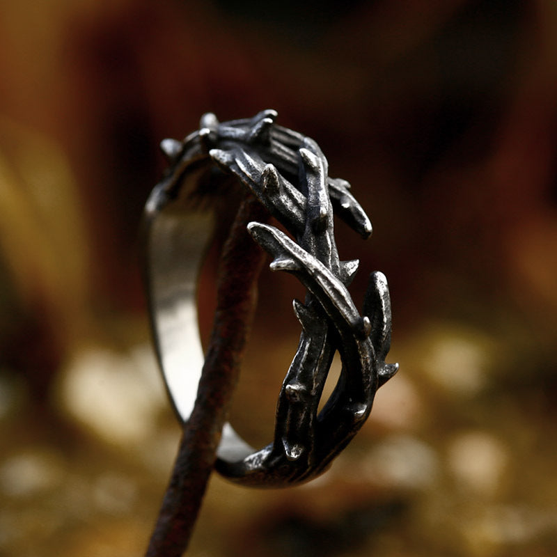 Trendy Titanium Steel Branch Ring for Men - Unique Hip Hop-Inspired Jewelry Piece