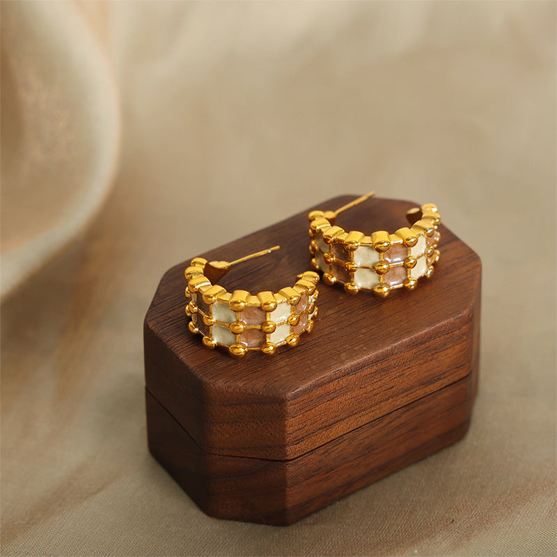 Luxurious Colored Glaze Geometric Earrings in Gold-plated Titanium Steel