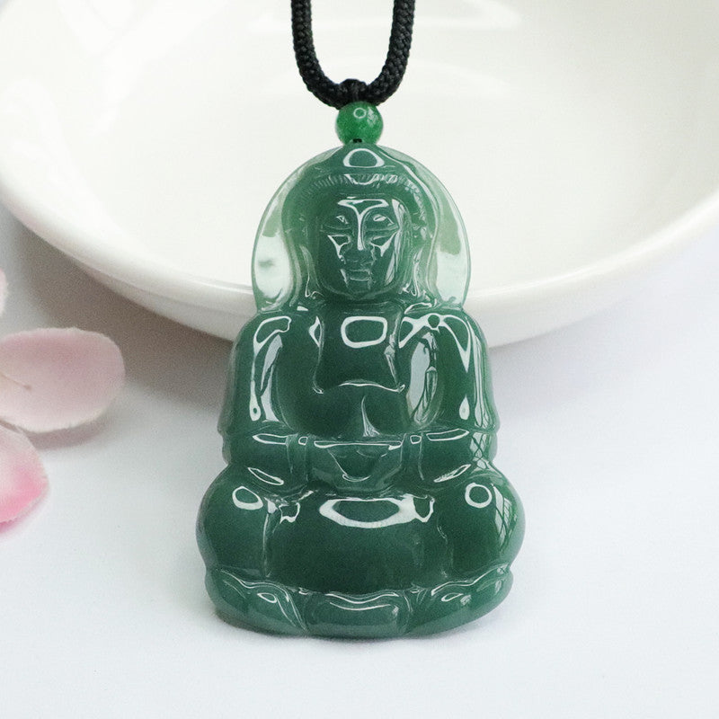 Elegant Green Jade Guanyin Pendant Crafted in Sterling Silver