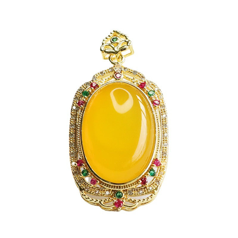 Oval Yellow Chalcedony Retro Pendant for Women's