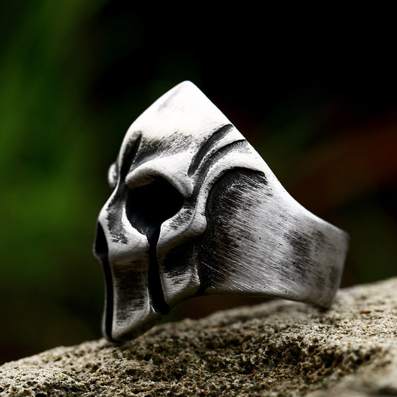 Titanium Steel Spartan Warrior Mask Ring for Men - Retro European and American Design