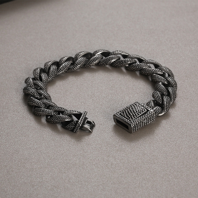 Retro-Inspired Personalized Men's Bracelet in Boiled Black Cast Stainless Steel by Jewelry Tide