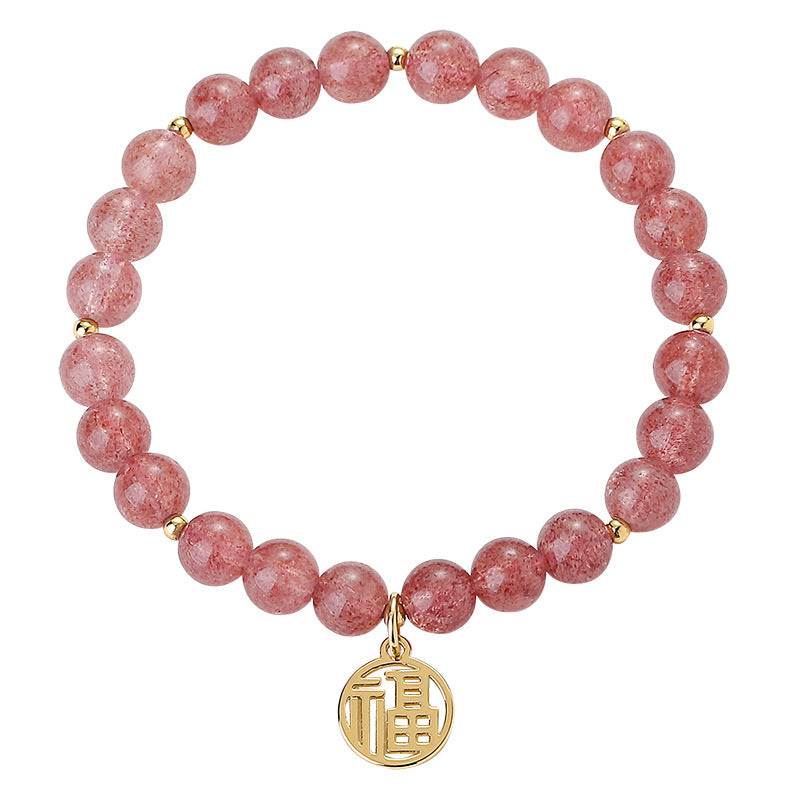 Strawberry Crystal Bracelet with Lucky Card Pendant