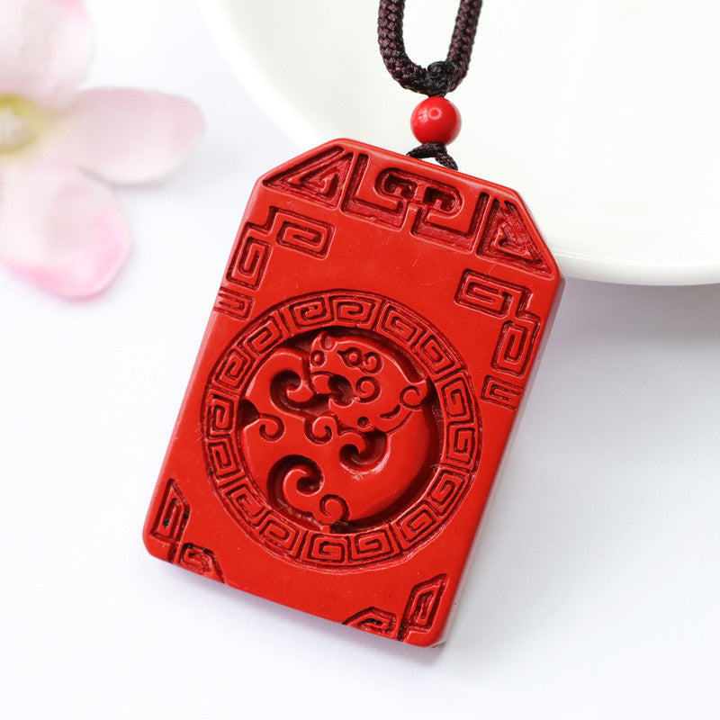 Dragon Brand Cinnabar Pendant with Vermilion Sand Antique Aesthetic