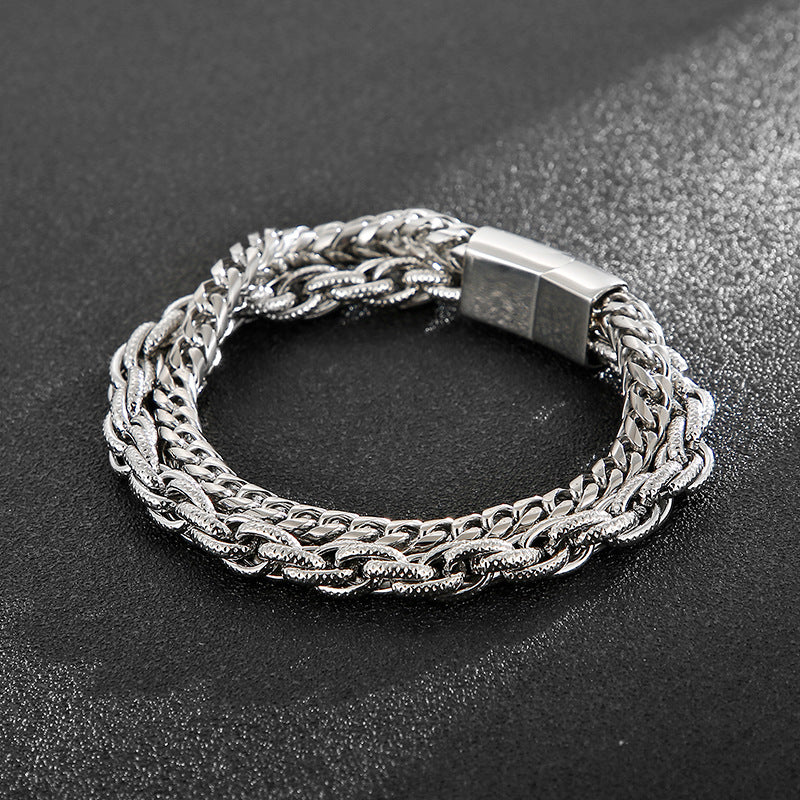 Personalized Double-Layer Titanium Steel Men's Bracelet with Vacuum Electroplating - European and American Fashion