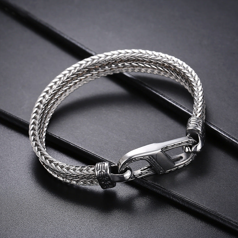 Retro European and American Titanium Steel Men's Bracelet with Unique Keel Pattern