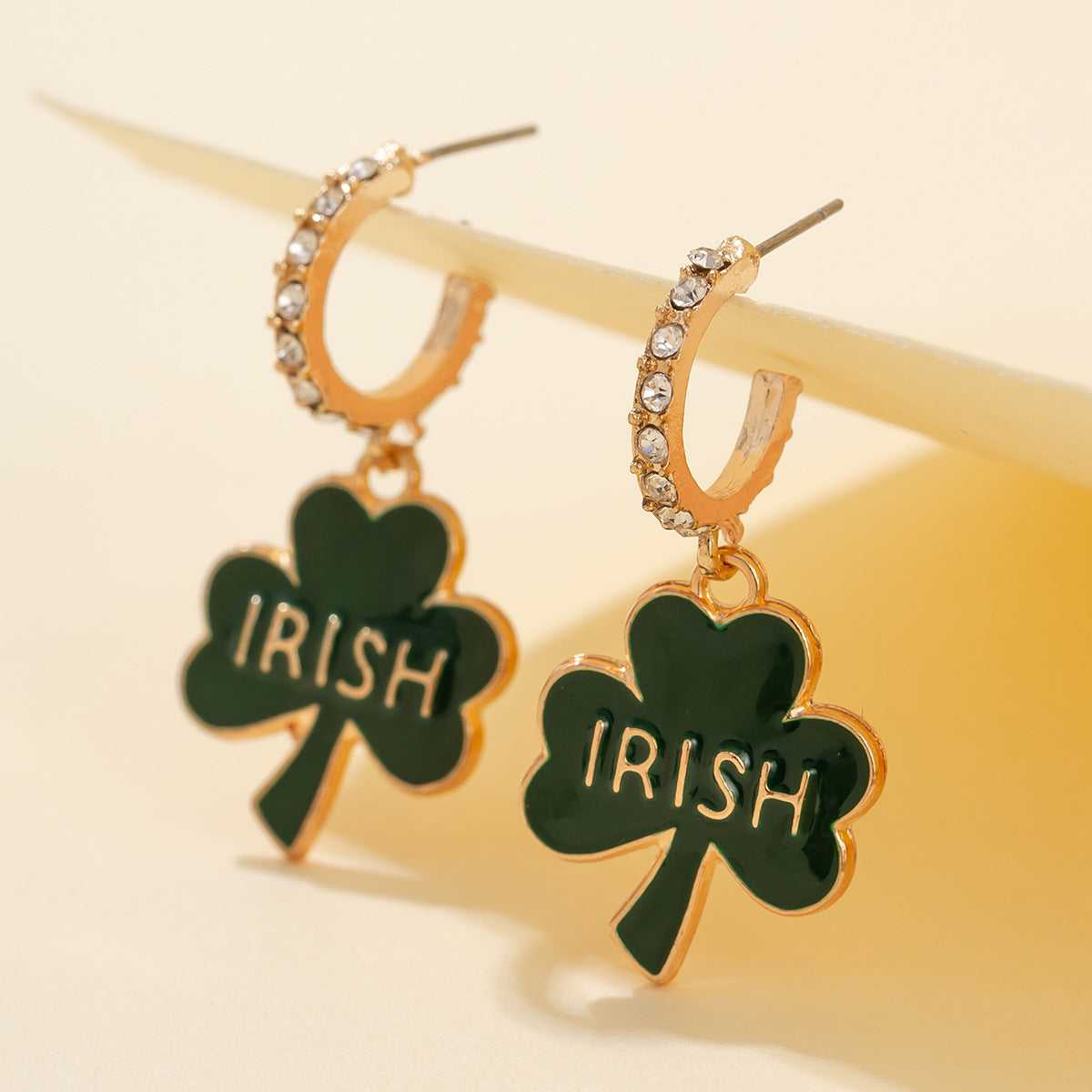 Green Beer Festival Clover Earrings with Micro Inlaid Water Diamonds