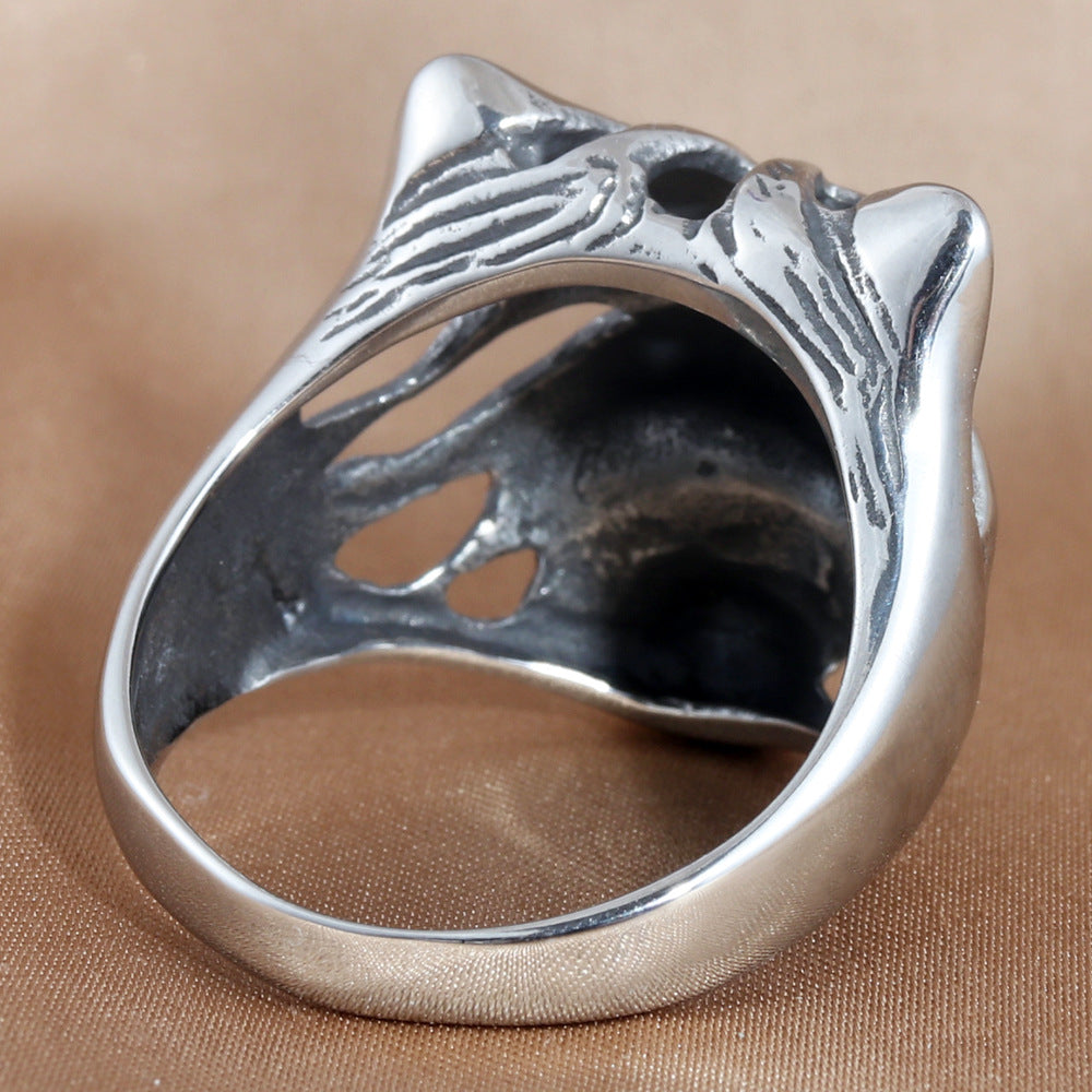 Titanium Steel Hollow Wolf Ring - Retro Trendy Men's Accessory in European and American Style