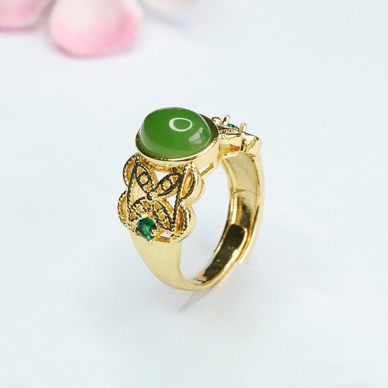 Fortune's Favor Hetian Jade Hollow Butterfly Ring in Green Ethnically Styled