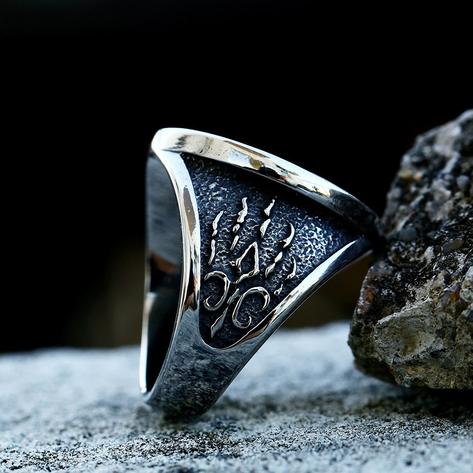 Viking Celtic Wolf Head Titanium Steel Ring for Men - Intricate Claw Design