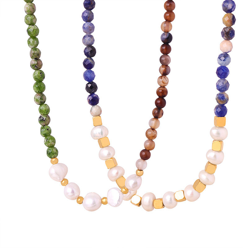 Natural Stone Freshwater Pearl Women's Necklace with Ethereal Ethnic Charm