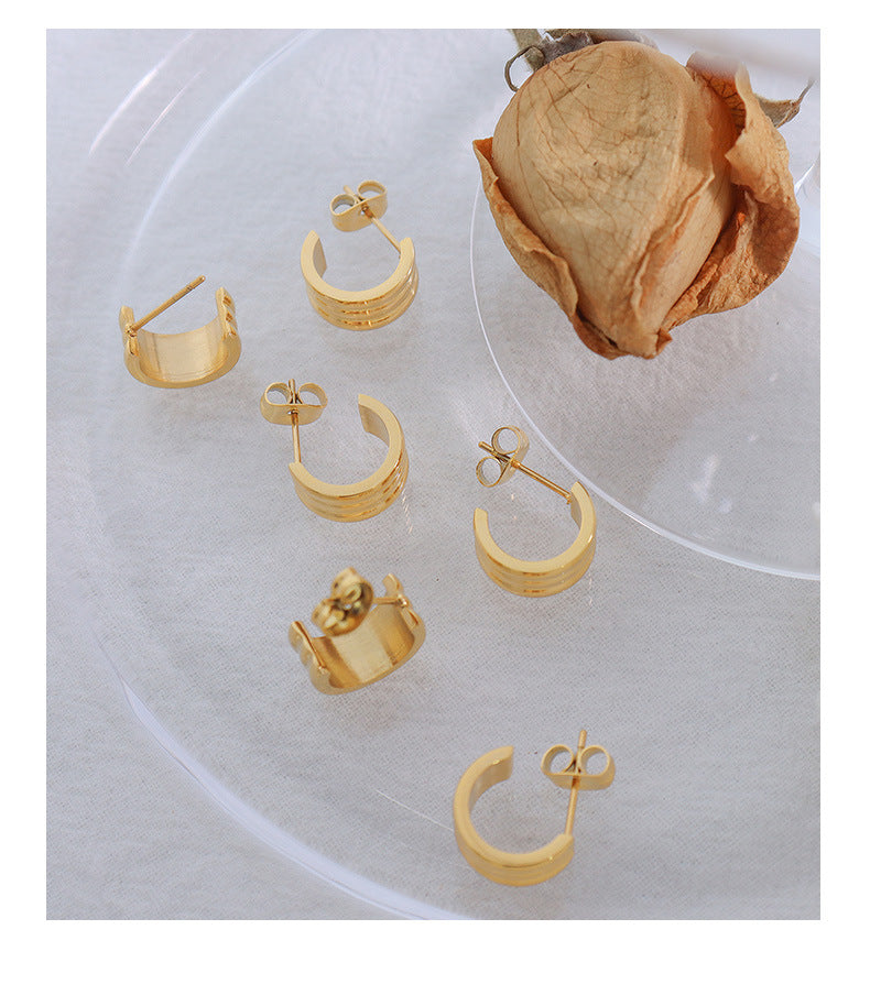 Luxurious Small C-Shaped Earrings with 18K Gold Plating