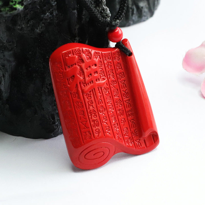 Red Cinnabar Heart Sutra Pendant