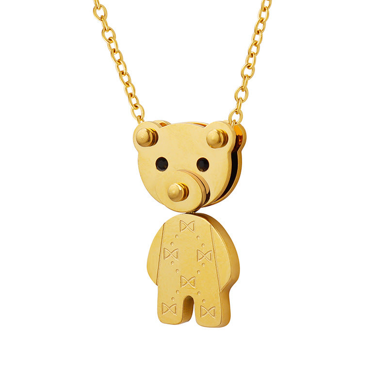 Cute Bear Pendant Necklace with Zircon Stone Inlay, Unique Design for Women's Collar Chain Jewelry