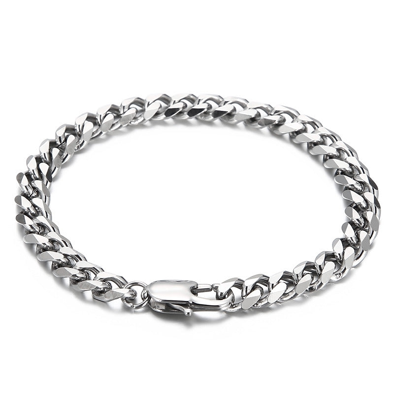 Customizable Handmade Jewelry: Japanese and Korean Inspired Titanium Steel Cuban Chain Bracelets for Men and Women