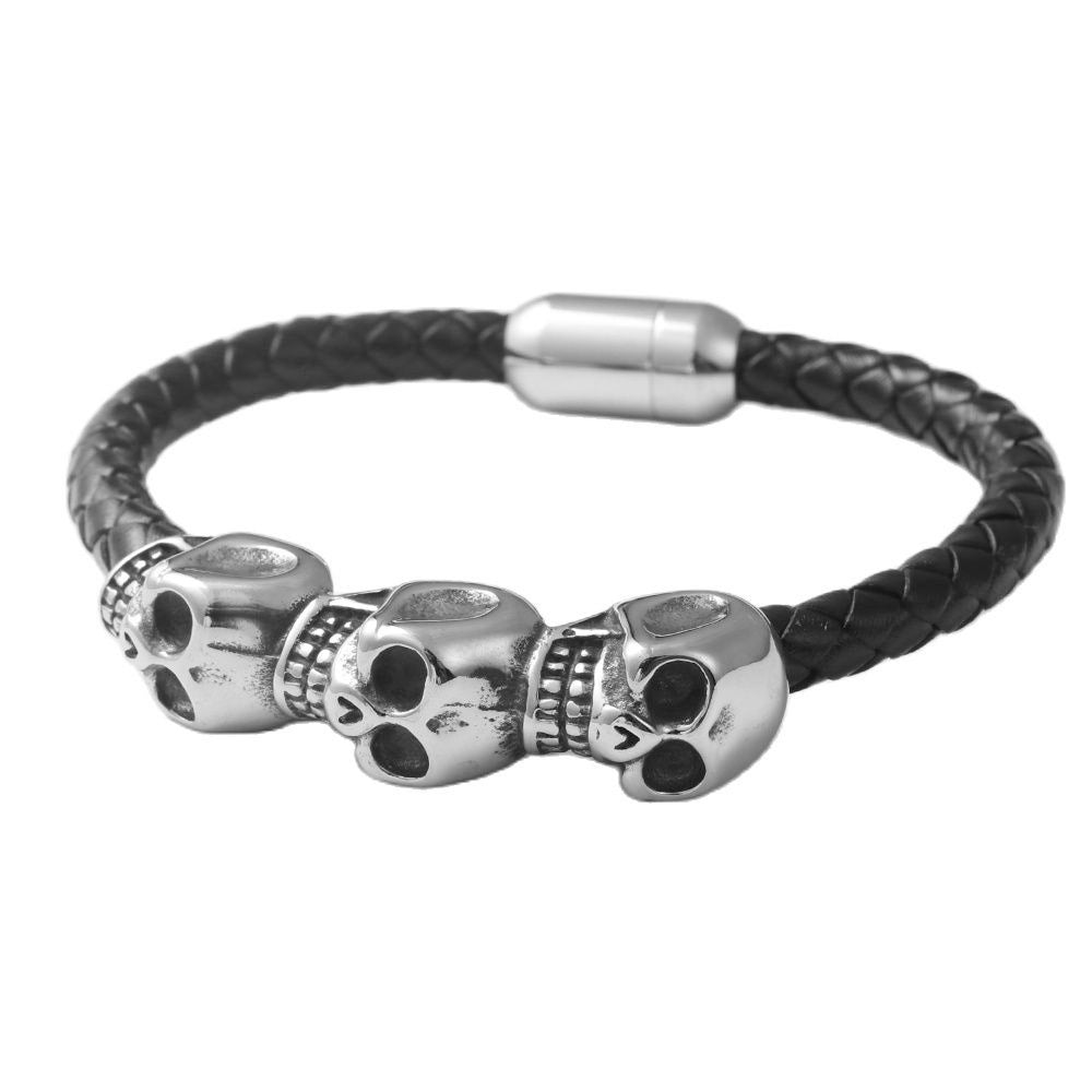 Personalized Titanium Steel Punk Skull Scalp Bracelet for Men - Stylish Braided Design