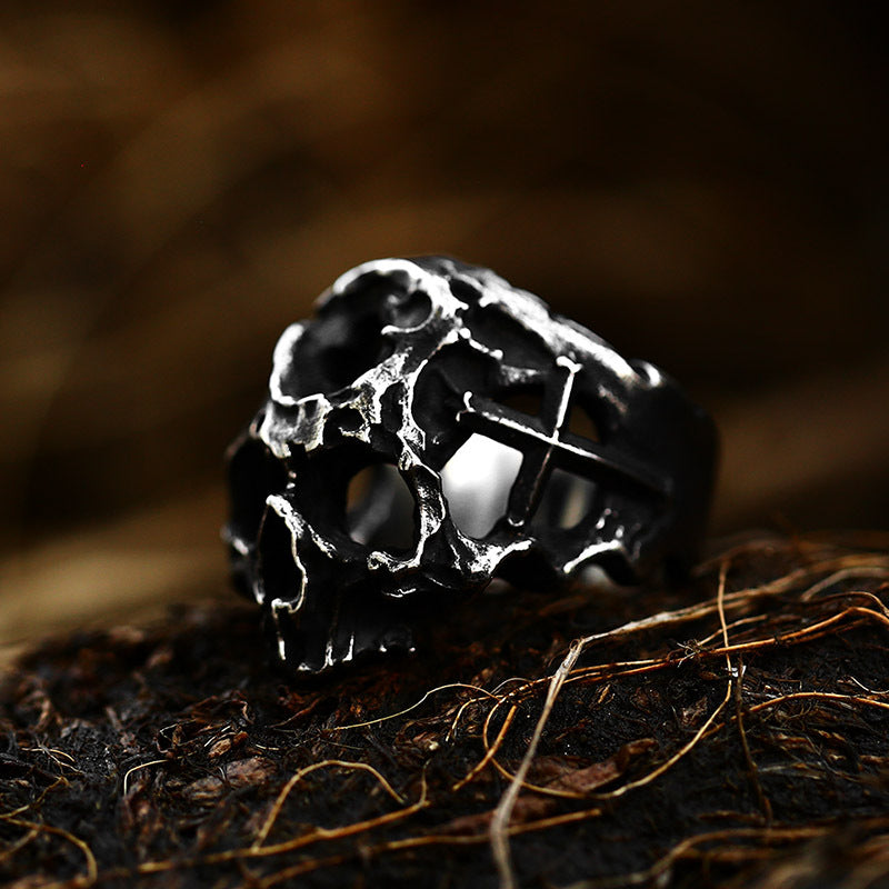 Titanium Steel Skull Ring for Men – Punk Hip-Hop Retro Design, Cross-Border Wholesale