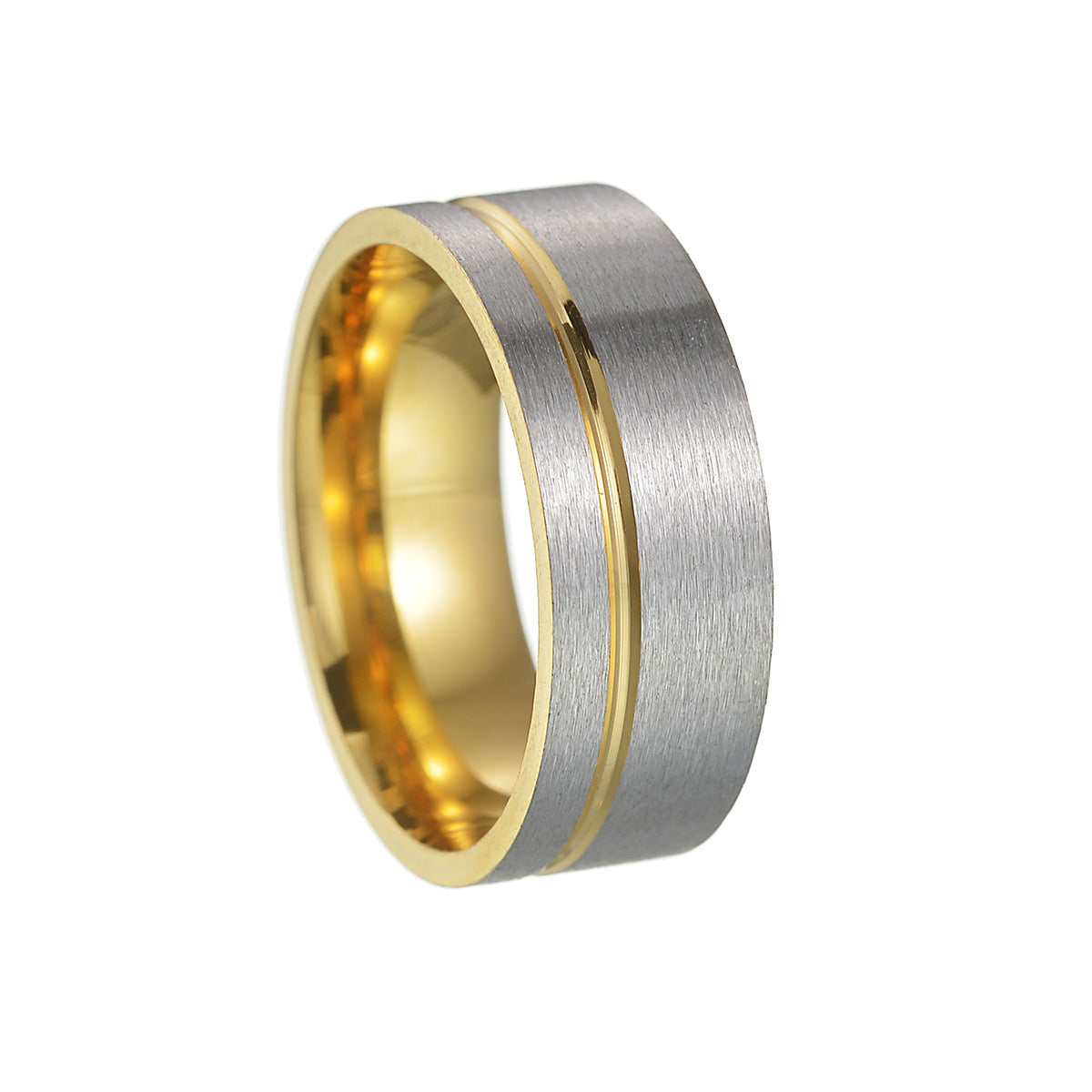 8mm Stainless Steel Men's Ring with Frosted Gold and Silver Finish