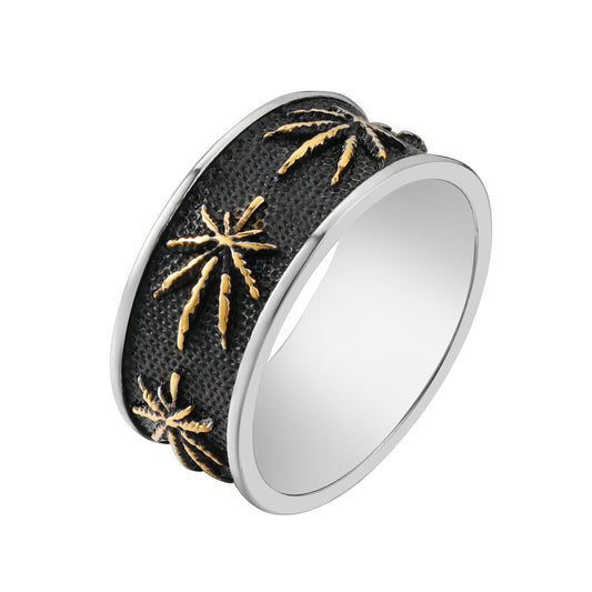 Personalized Retro Maple Leaf Titanium Steel Ring for Men - European and American Wholesale Jewelry