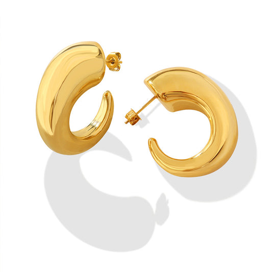 Chic C-Shaped Geometric Earrings - Gold Plated Titanium Steel Jewelry for Autumn/Winter