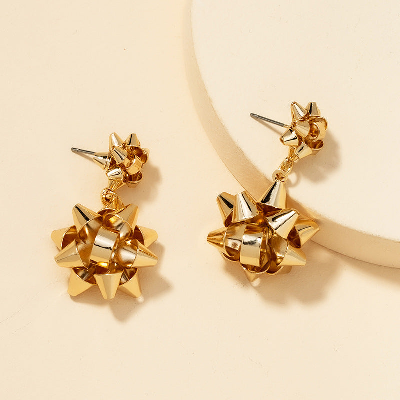 Exaggerated Metal Flower Chain Earrings - Vienna Verve Collection