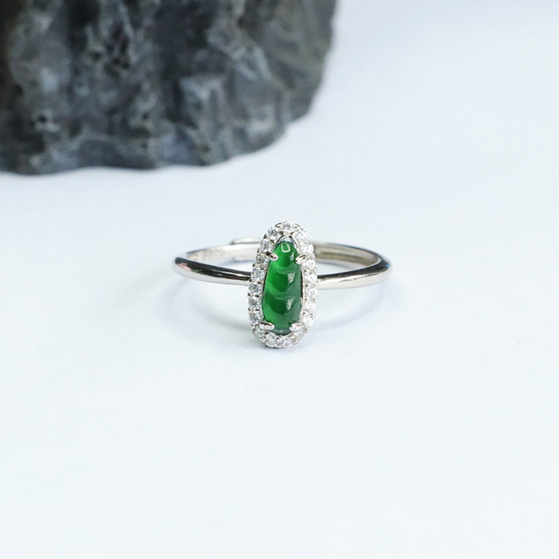 Green Jade Sterling Silver Adjustable Ring